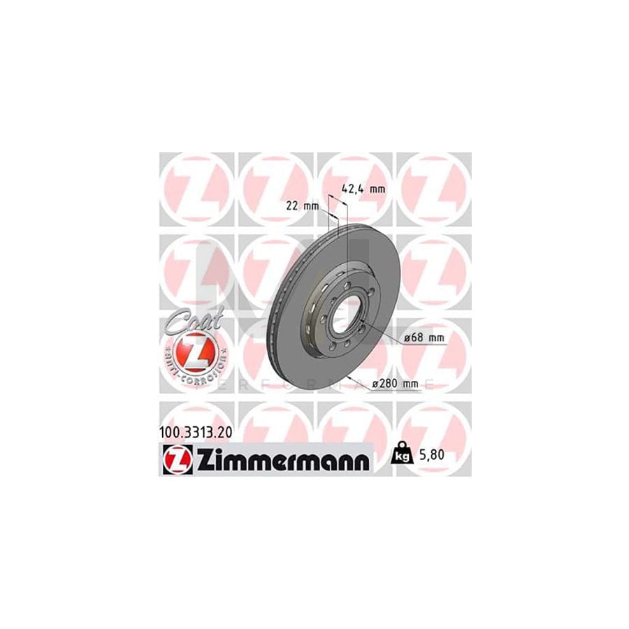 ZIMMERMANN COAT Z 100.3313.20 Brake Disc Externally Vented, Coated, High-carbon  - 1 piece