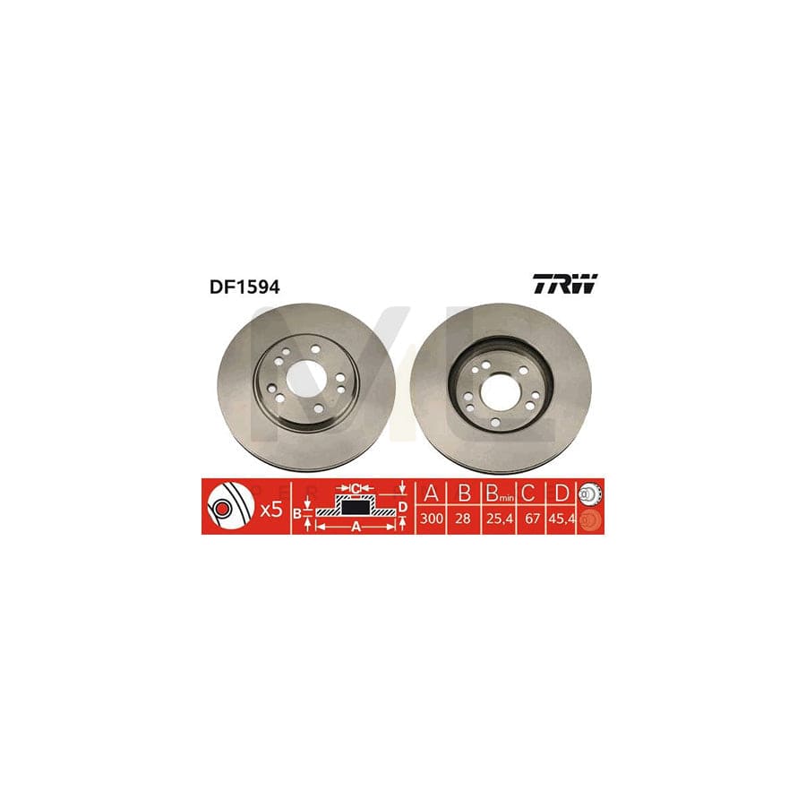 TRW DF1594 Brake Disc Vented, Painted  - 1 piece