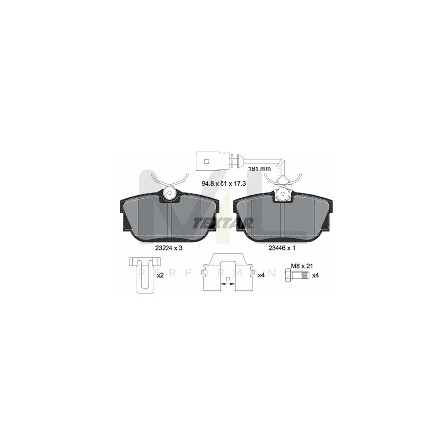 TEXTAR 2322416 Brake pad set with integrated wear warning contact, with brake caliper screws, with accessories