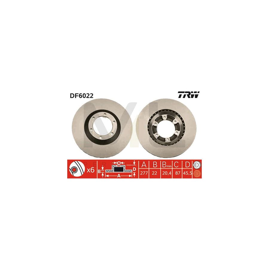 TRW DF6022 Brake Disc Vented  - 1 piece