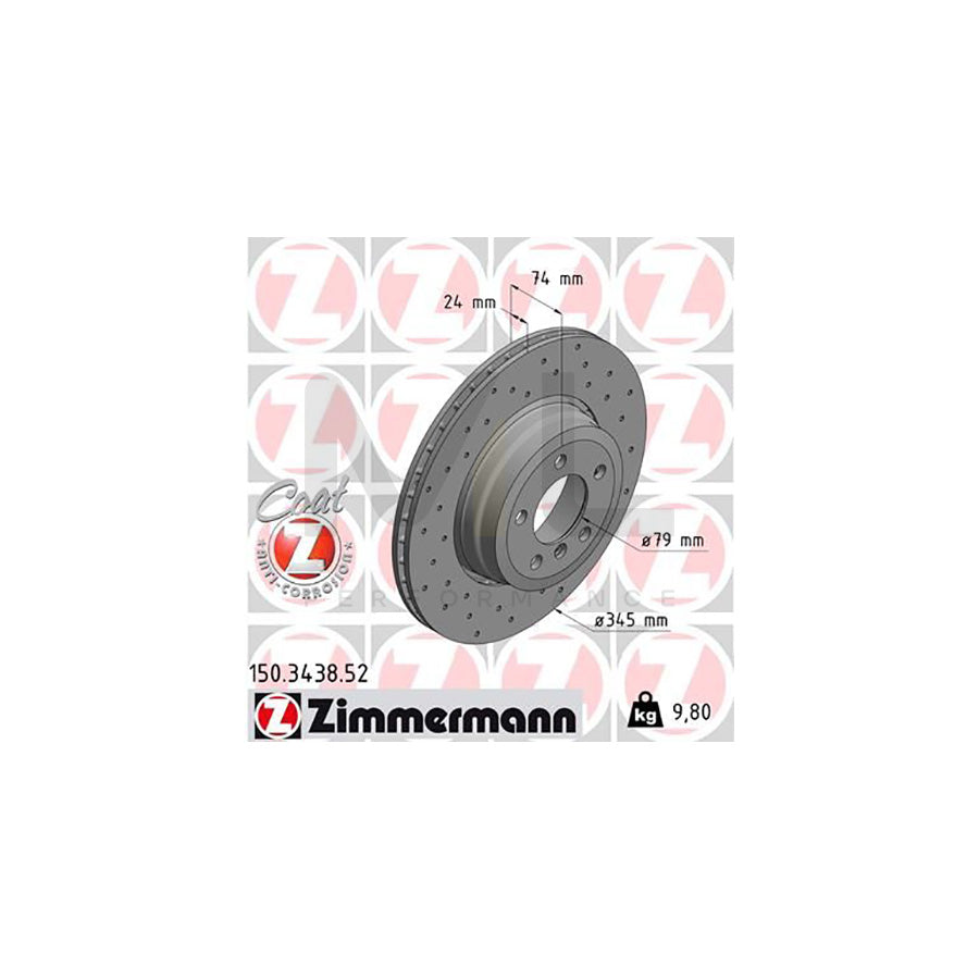 ZIMMERMANN SPORT COAT Z 150.3438.52 Brake Disc for BMW 7 (E65, E66, E67) Externally Vented, Perforated, Coated, High-carbon  - 1 piece