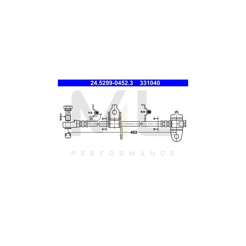 ATE 24.5299-0452.3 Brake Hose for FORD TRANSIT 452mm, M12x1