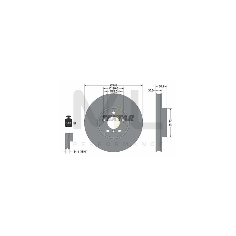 TEXTAR PRO 92253803 Brake Disc Internally Vented, Coated, without wheel hub, without wheel studs