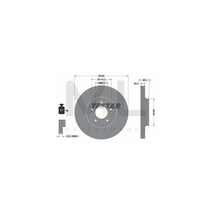 TEXTAR 92333203 Brake Disc Internally Vented, Coated, without wheel hub, without wheel studs  - 1 piece