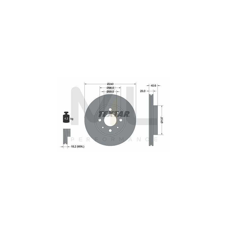 TEXTAR 92118000 Brake Disc Internally Vented, without wheel hub, without wheel studs  - 1 piece
