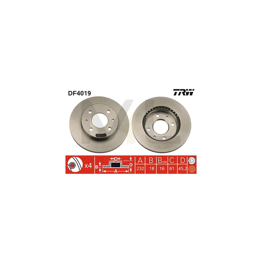 TRW DF4019 Brake Disc Vented, Painted  - 1 piece