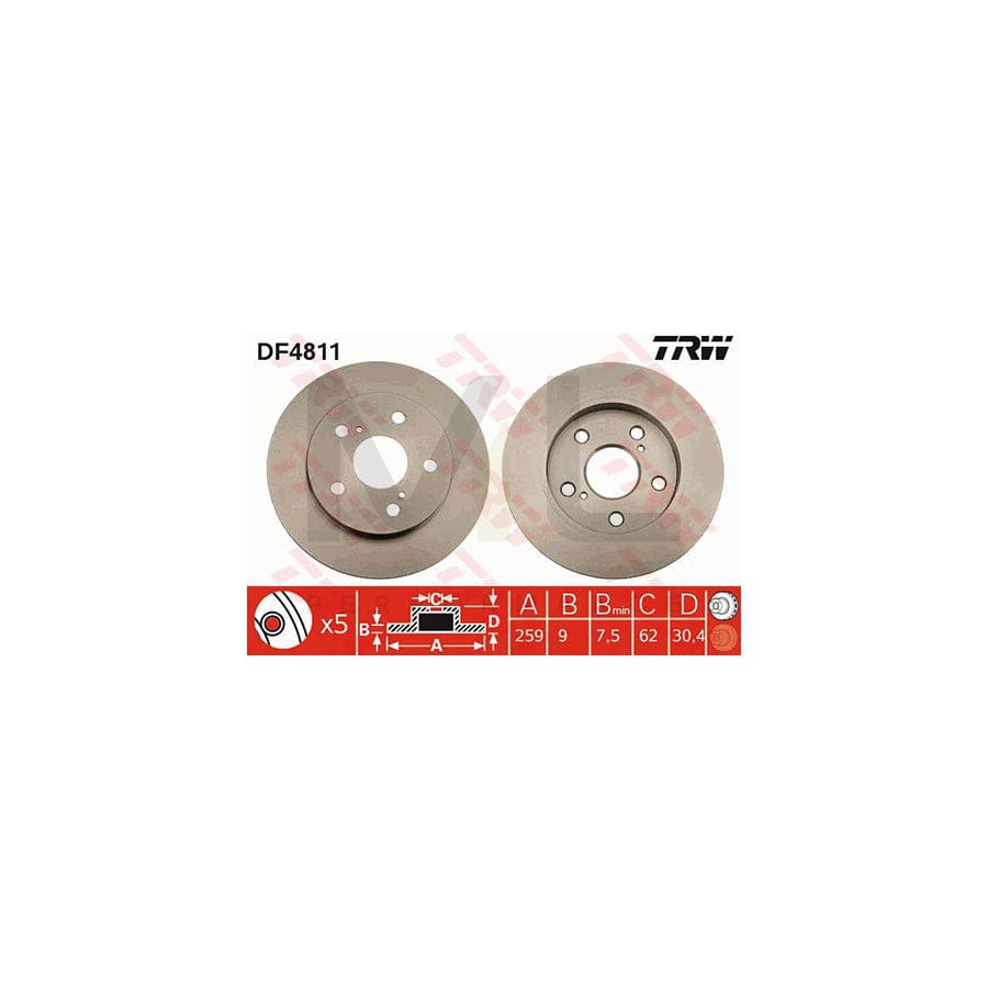 TRW DF4811 Brake Disc Solid, Painted  - 1 piece