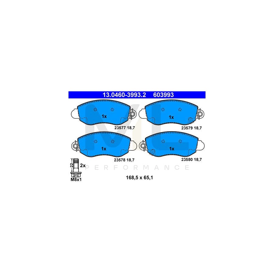ATE 13.0460-3993.2 Brake pad set for FORD TRANSIT with acoustic wear warning, with brake caliper screws