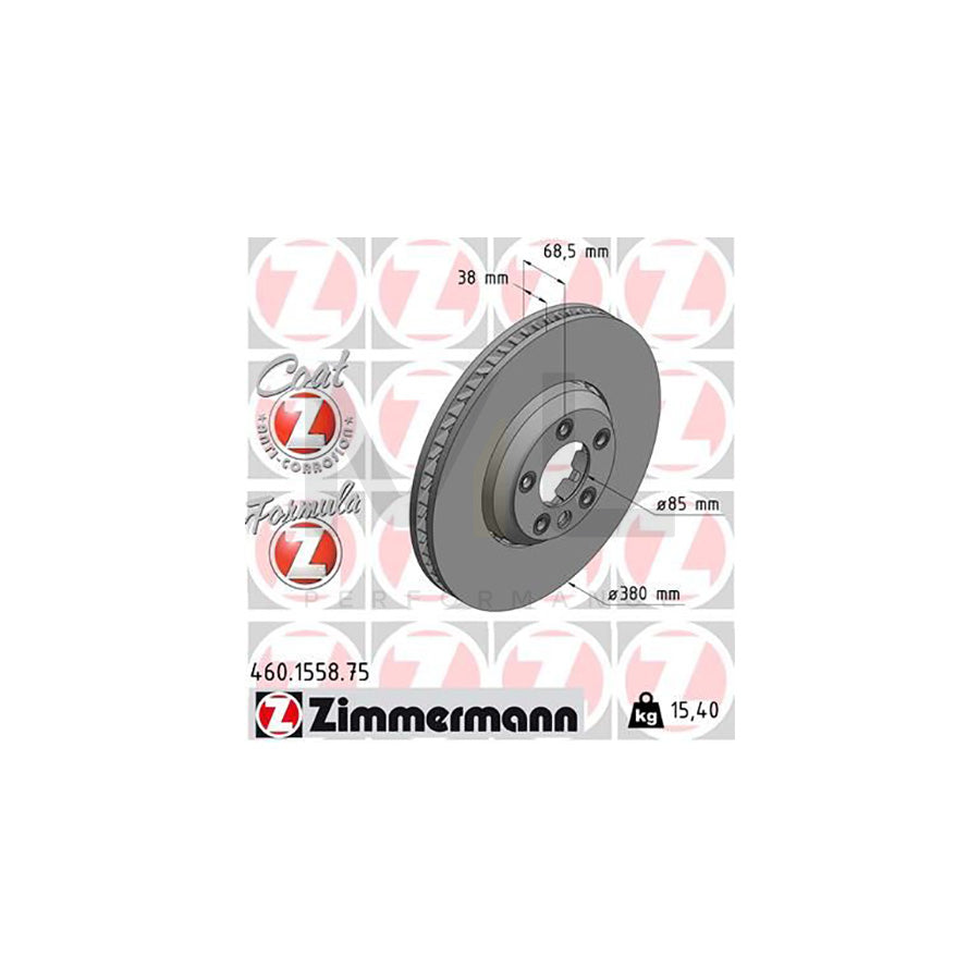 ZIMMERMANN 460.1558.75 Brake Disc for PORSCHE Cayenne (9PA) Two-piece brake disc, Vented, Coated, Alloyed / High-carbon