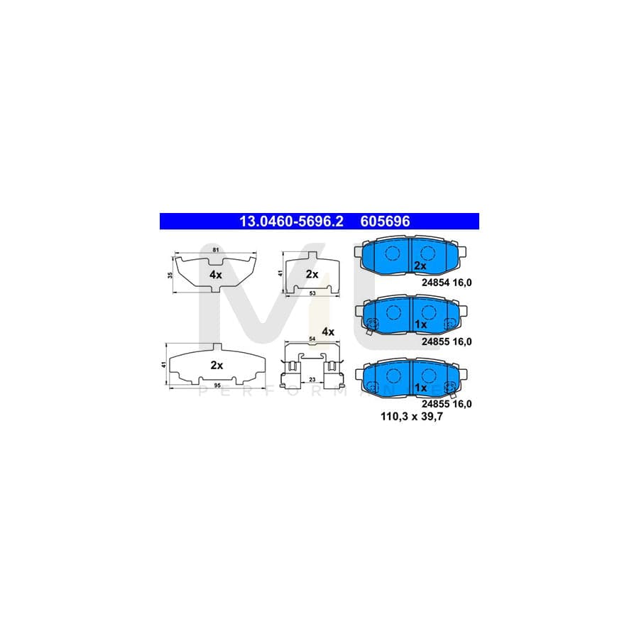 ATE 13.0460-5696.2 Brake pad set with acoustic wear warning, with anti-squeak plate, with accessories