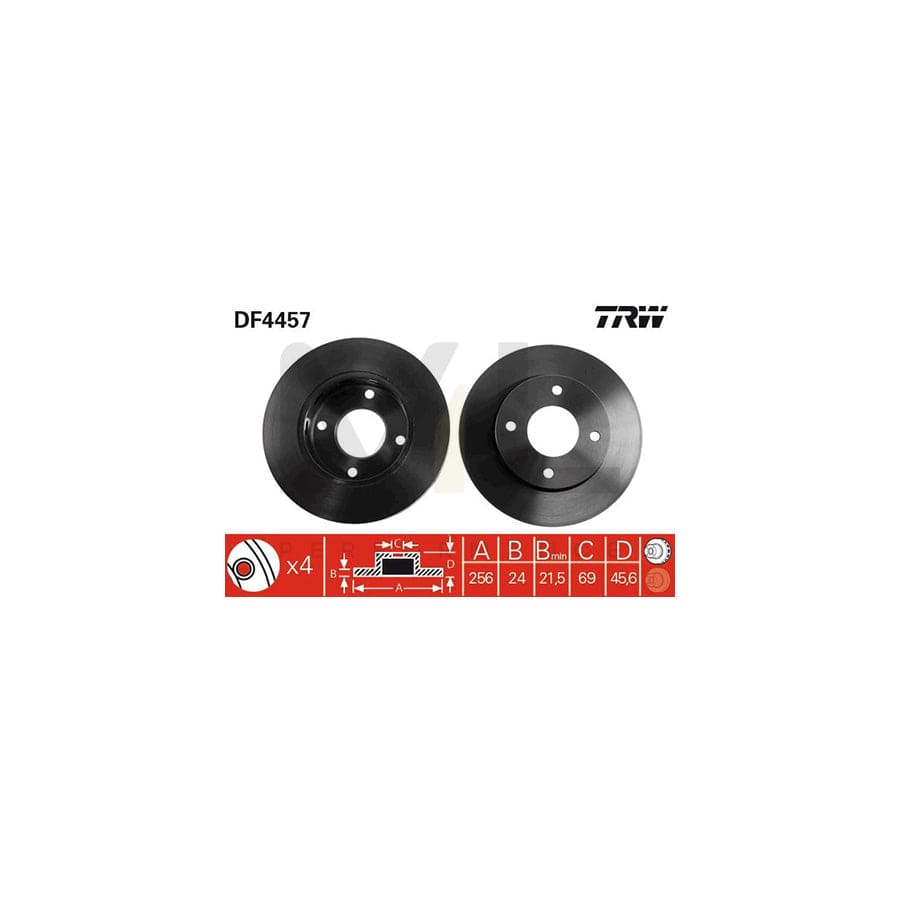 TRW DF4457 Brake Disc Vented, Painted, High-carbon  - 1 piece
