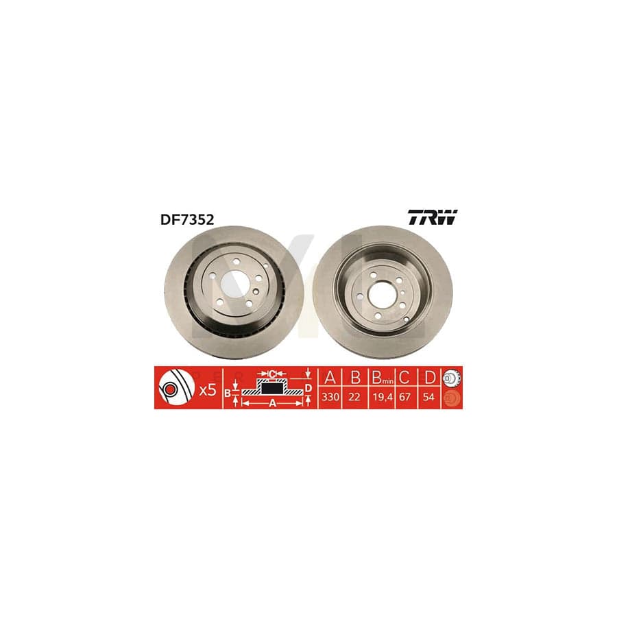 TRW DF7352 Brake Disc Vented, Painted  - 1 piece