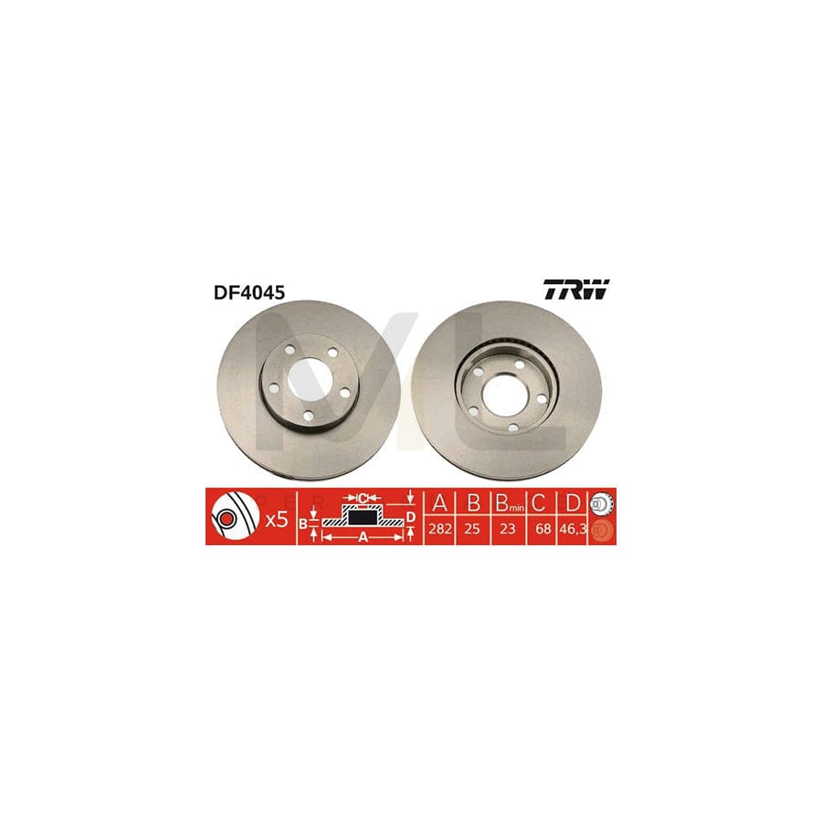 TRW DF4045 Brake Disc for VW PASSAT Vented, Painted, High-carbon  - 1 piece