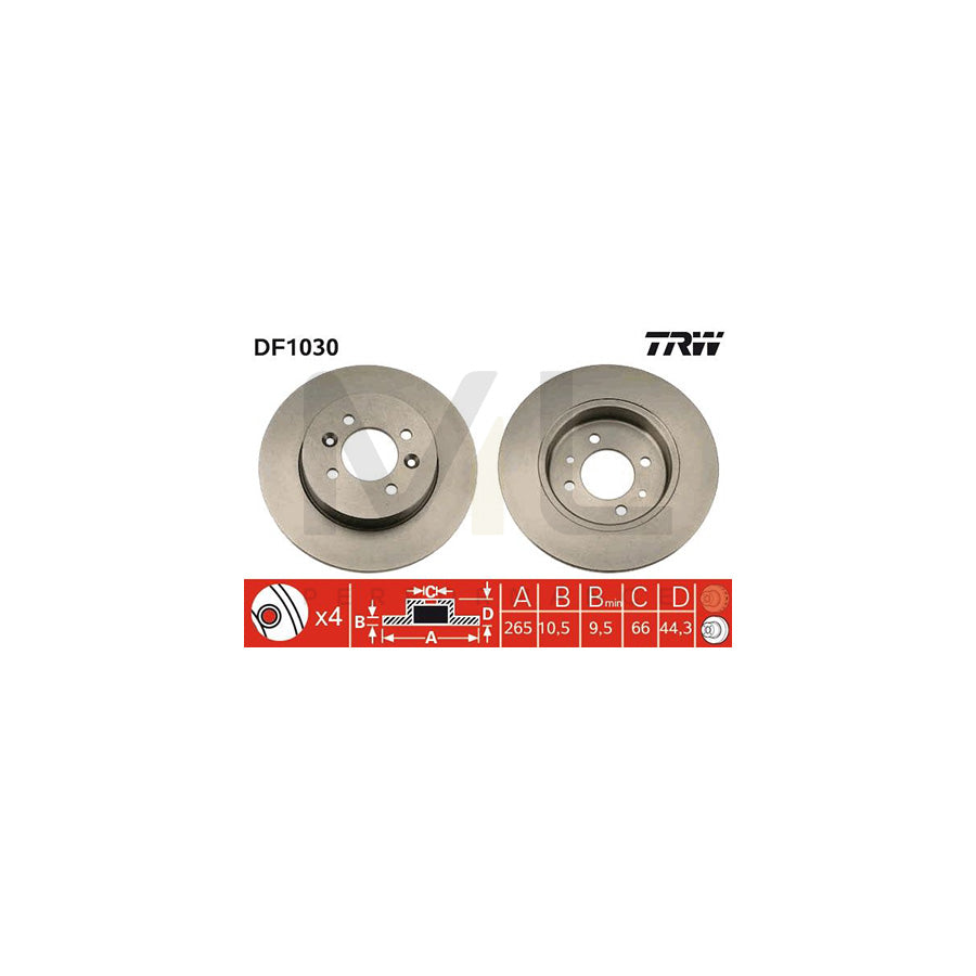 TRW DF1030 Brake Disc Solid, Painted, with bolts/screws  - 1 piece