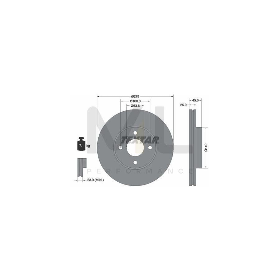TEXTAR PRO 92159003 Brake Disc for FORD Fiesta Mk5 Hatchback (JH1, JD1, JH3, JD3) Internally Vented, Coated, without wheel hub, without wheel studs  - 1 piece