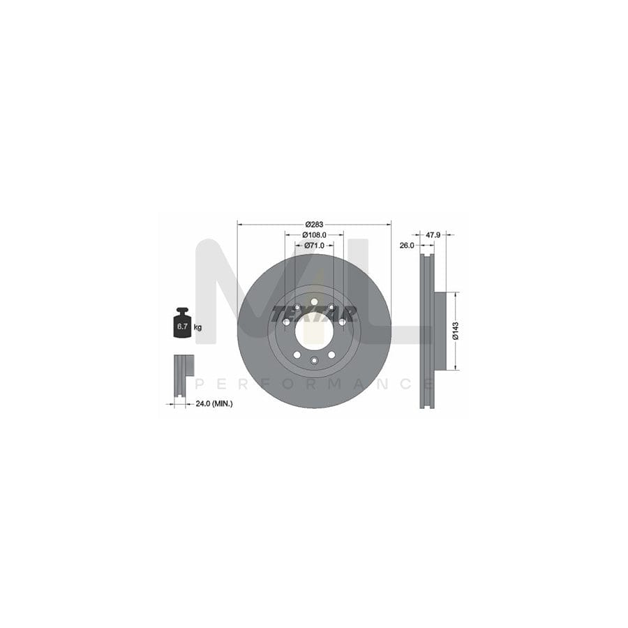 TEXTAR PRO 92267903 Brake Disc for PEUGEOT 308 Internally Vented, Coated, without wheel hub, without wheel studs  - 1 piece