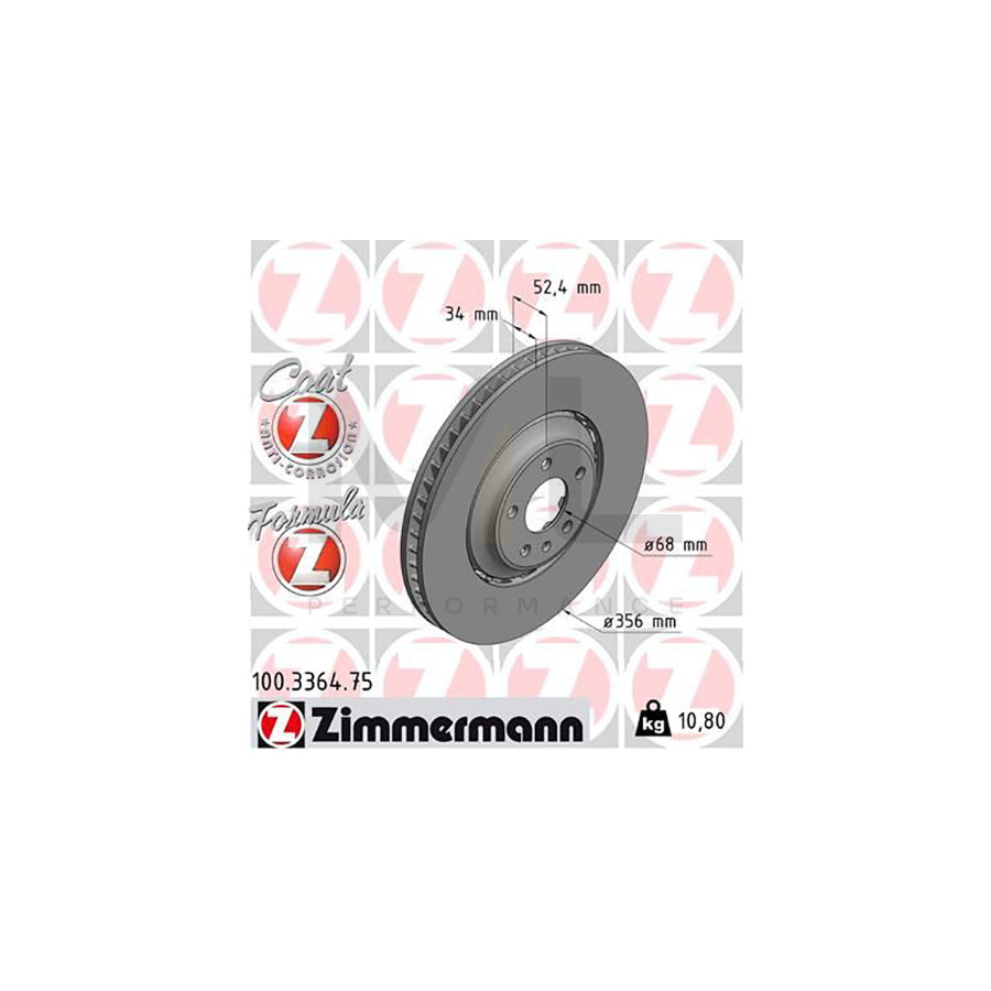ZIMMERMANN FORMULA Z COAT Z 100.3364.75 Brake Disc for AUDI A8 D4 (4H2, 4H8, 4HC, 4HL) Two-piece brake disc, Vented, Coated, Alloyed / High-carbon  - 1 piece