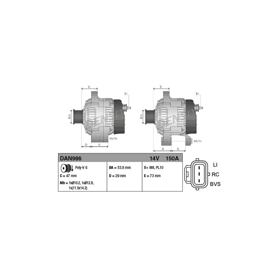 DENSO DAN986 Alternator for Land Rover Discovery