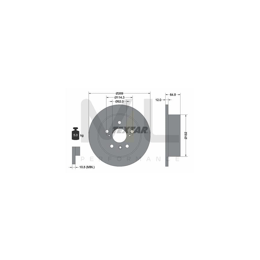 TEXTAR 92139800 Brake Disc Solid, without wheel hub, without wheel studs  - 1 piece