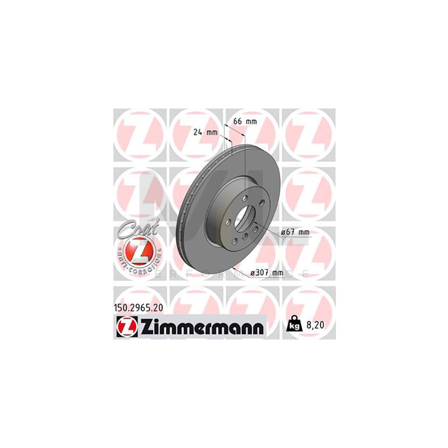 ZIMMERMANN 150.2965.20 Brake Disc Internally Vented, Coated, High-carbon  - 1 piece