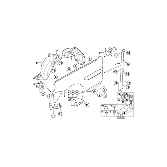 Genuine BMW 41357011645 E52 Bracket, Side Panel, Wheel Opening Left (Inc. ALPINA V8 & Z8)