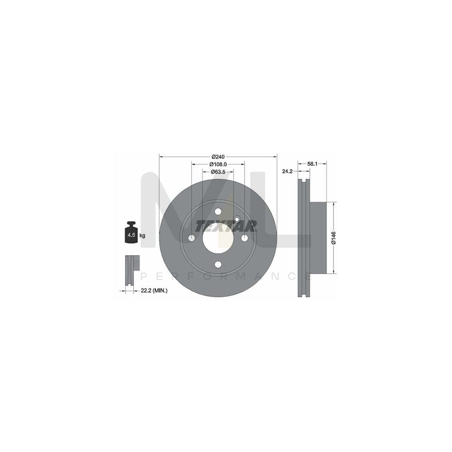 TEXTAR 92022900 Brake Disc Internally Vented, without wheel hub, without wheel studs  - 1 piece