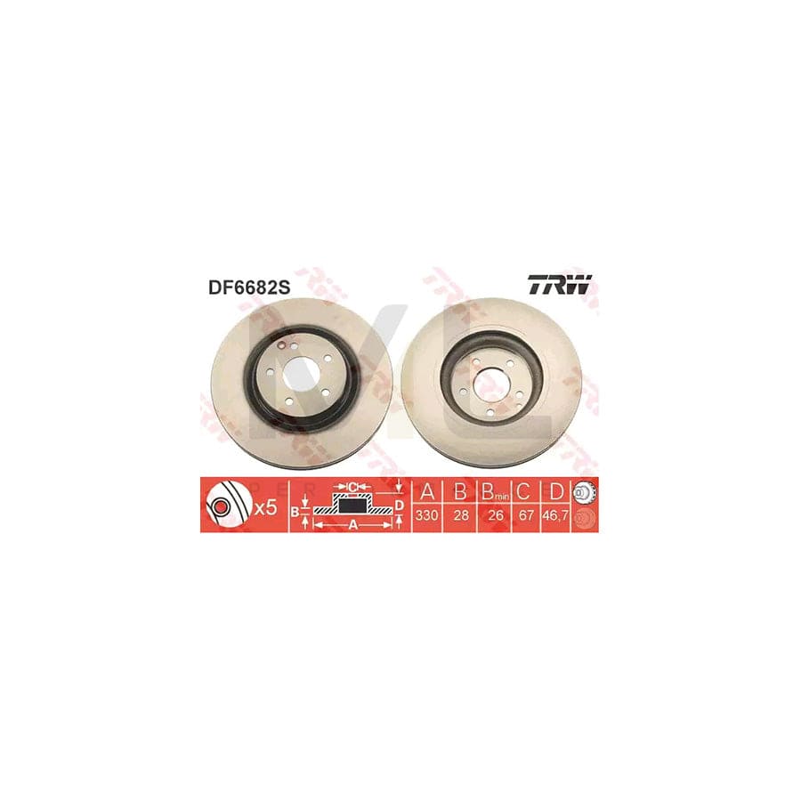 TRW DF6682S Brake Disc Vented, Painted  - 1 piece