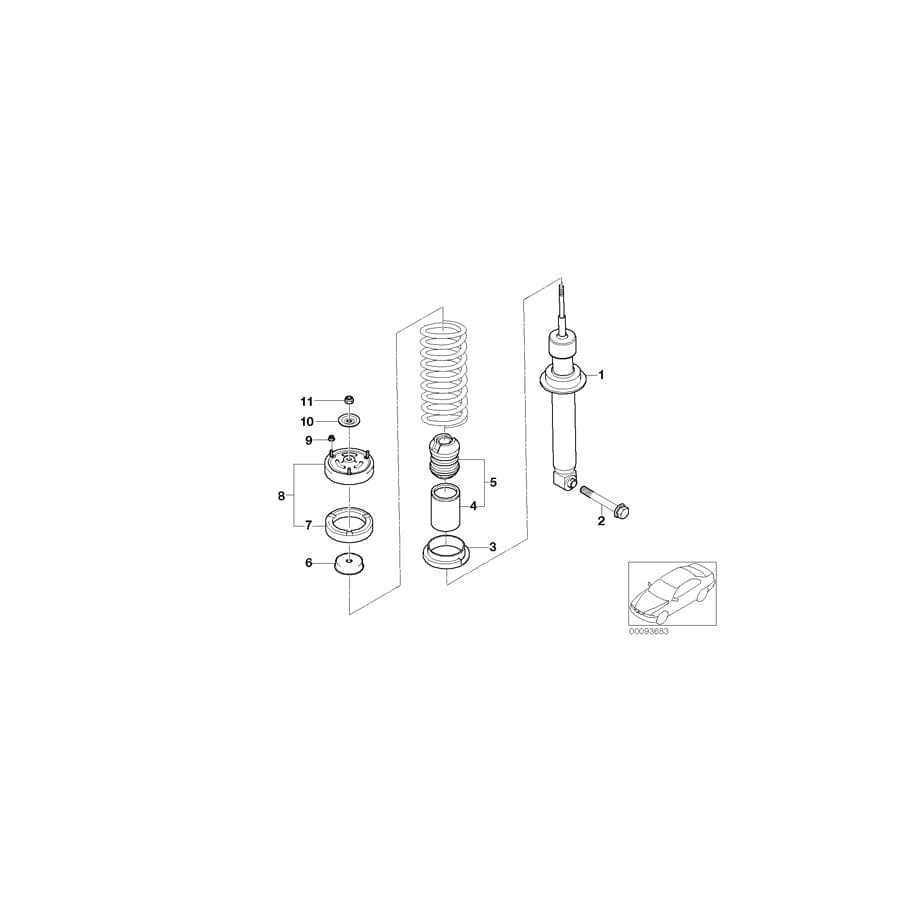 Genuine BMW 33526786543 E65 E66 Spring Strut, Rear (Inc. 730d, 730Li & 745i)