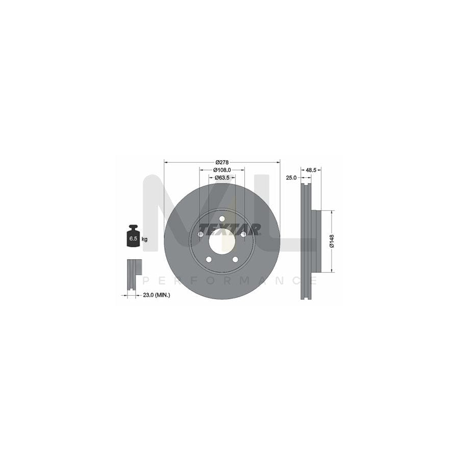 TEXTAR PRO 92237703 Brake Disc Internally Vented, Coated, without wheel hub, without wheel studs  - 1 piece