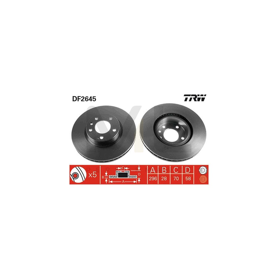 TRW DF2645 Brake Disc Vented, Painted, High-carbon  - 1 piece