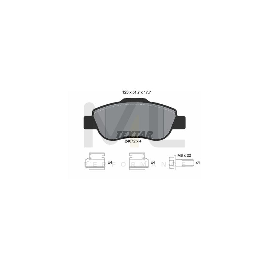 TEXTAR 2407201 Brake pad set for FIAT Panda II Hatchback (169) not prepared for wear indicator, with accessories