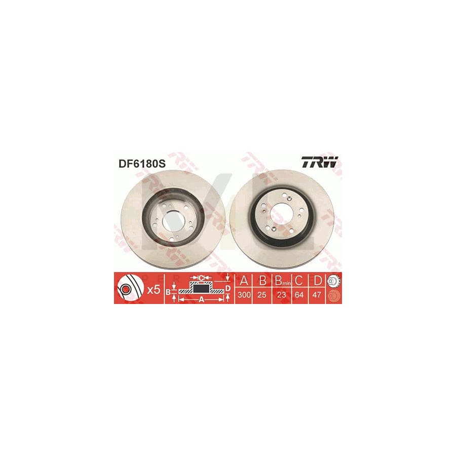 TRW DF6180S Brake Disc Vented, Painted  - 1 piece