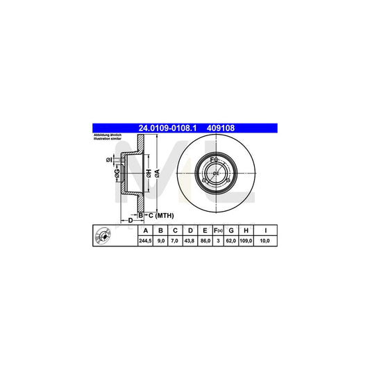 ATE 24.0109-0108.1 Brake Disc Solid  - 1 piece