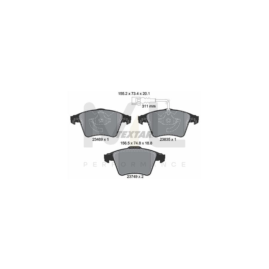 TEXTAR 2346901 Brake pad set for VW Touareg I (7LA, 7L6, 7L7) with integrated wear warning contact