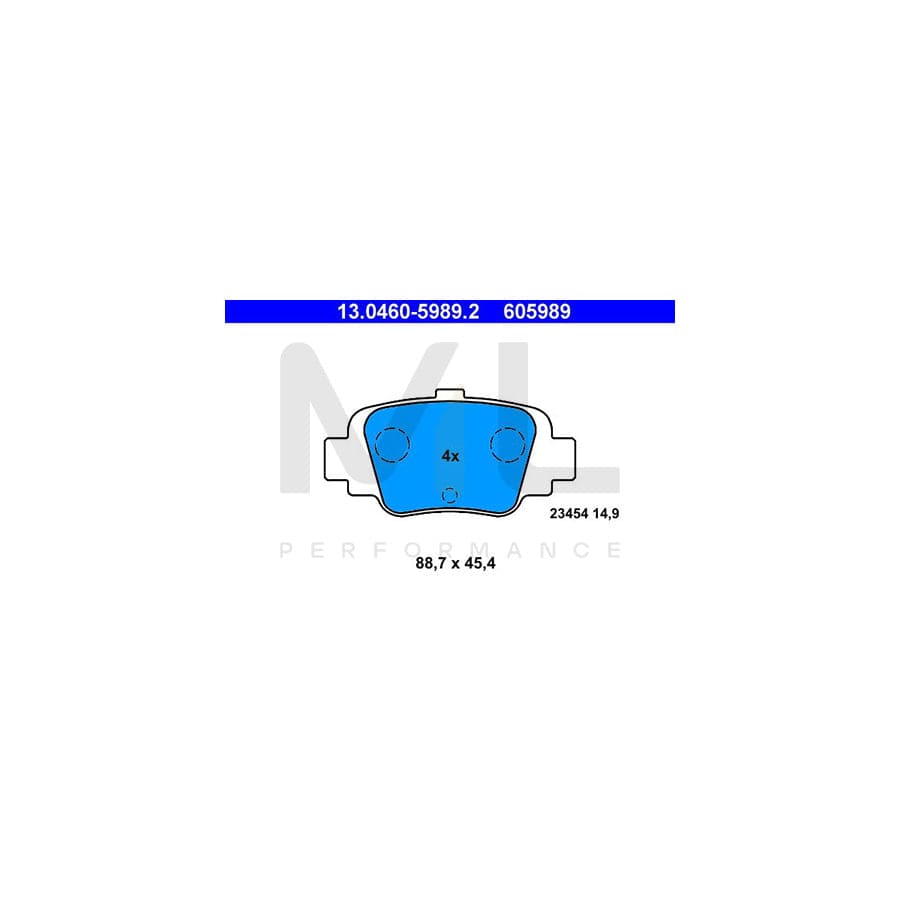 ATE 13.0460-5989.2 Brake pad set for NISSAN Micra II Hatchback (K11) excl. wear warning contact, not prepared for wear indicator