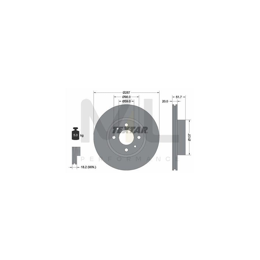 TEXTAR 92044200 Brake Disc Internally Vented, without wheel hub, without wheel studs  - 1 piece