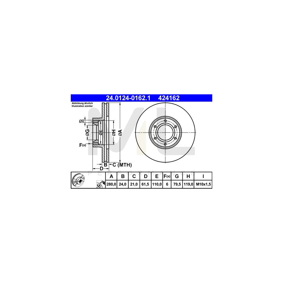 ATE 24.0124-0162.1 Brake Disc Vented, Coated  - 1 piece