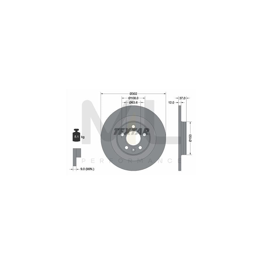 TEXTAR 92304703 Brake Disc for VOLVO XC40 (536) Solid, Coated, without wheel hub, without wheel studs  - 1 piece