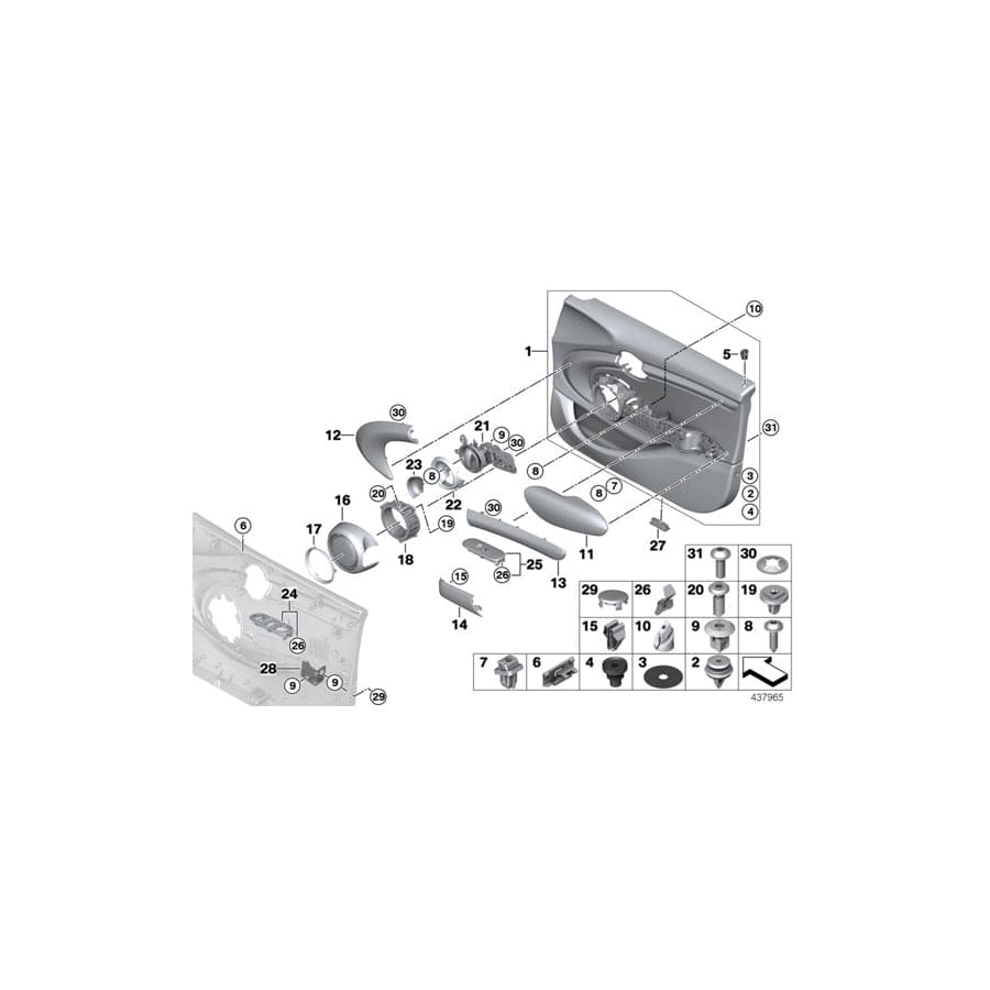 Genuine BMW Mini 51417429341 F55 Door Trim Panel, Front Left CARBON BLACK (Inc. Cooper, Cooper D & One)