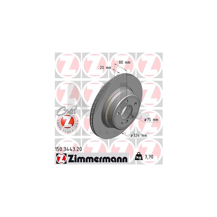 ZIMMERMANN COAT Z 150.3443.20 Brake Disc for BMW X5 (E53) Internally Vented, Coated, High-carbon  - 1 piece