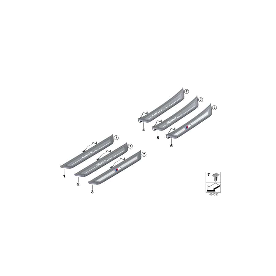 Genuine BMW 51477407030 G32 Cover, Door Sill, Lighted, Rear Right SPORT LINE (Inc. 630i, 640iX & 640dX)