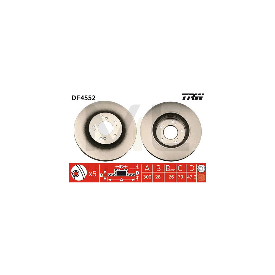 TRW DF4552 Brake Disc Vented, High-carbon  - 1 piece