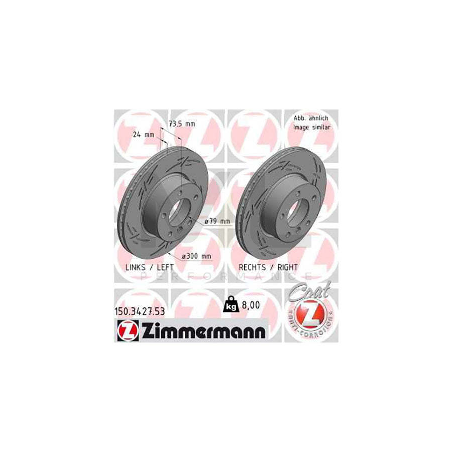 ZIMMERMANN 150.3427.53 Brake Disc Internally Vented, Slotted, Coated, High-carbon  - 1 piece