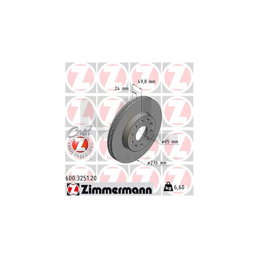 ZIMMERMANN COAT Z 600.3251.20 Brake Disc Externally Vented, Coated, High-carbon  - 1 piece