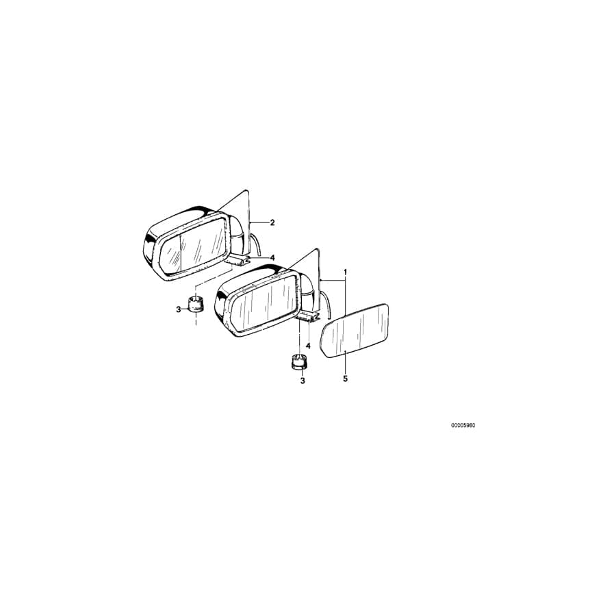 Genuine BMW 51161925713 E24 Electr.Exterior Heatable Mirror Left SCHWARZ (Inc. 633CSi, 630CS & M635CSi)