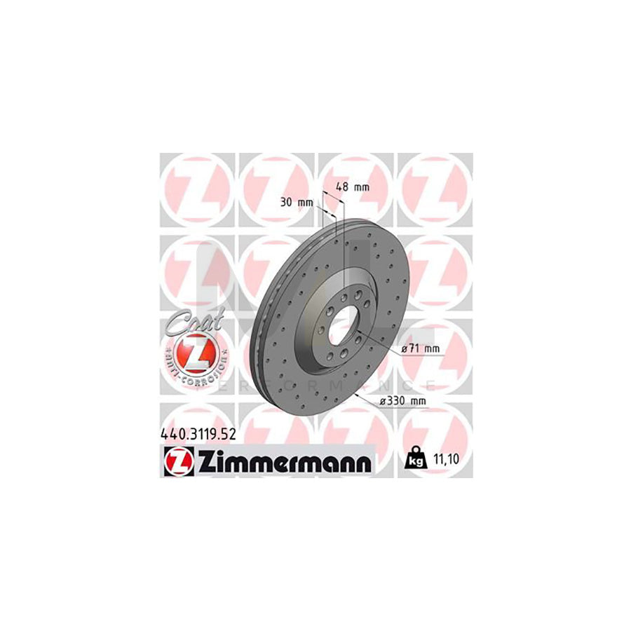 ZIMMERMANN SPORT COAT Z 440.3119.52 Brake Disc Externally Vented, Perforated, Coated  - 1 piece