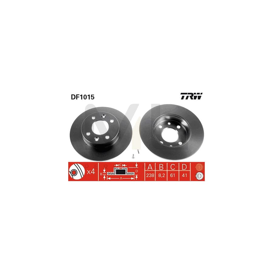 TRW DF1015 Brake Disc Solid, Painted, with bolts/screws  - 1 piece