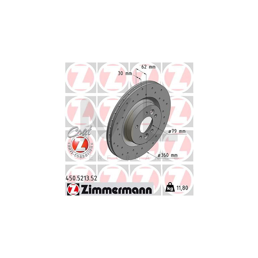 ZIMMERMANN SPORT COAT Z 450.5213.52 Brake Disc Internally Vented, Perforated, Coated, High-carbon  - 1 piece