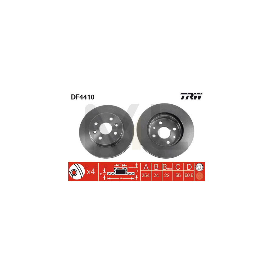 TRW DF4410 Brake Disc for KIA RIO Vented, Painted, High-carbon  - 1 piece