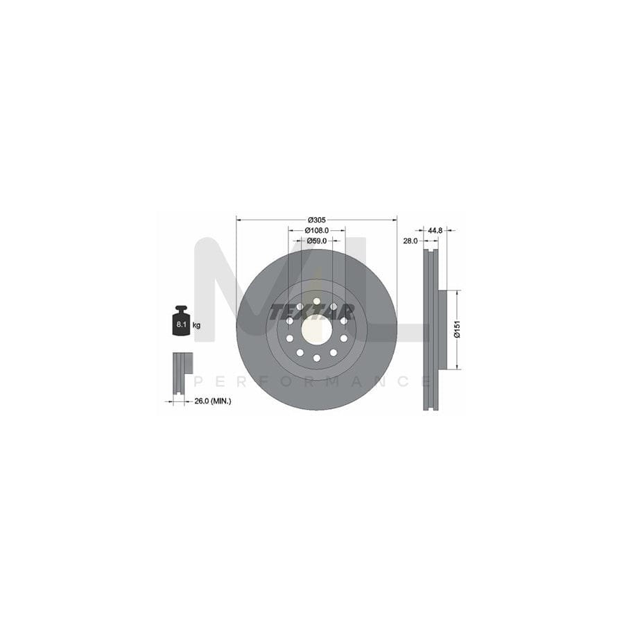 TEXTAR 92115800 Brake Disc for LANCIA Thesis (841) Internally Vented, without wheel hub, without wheel studs  - 1 piece